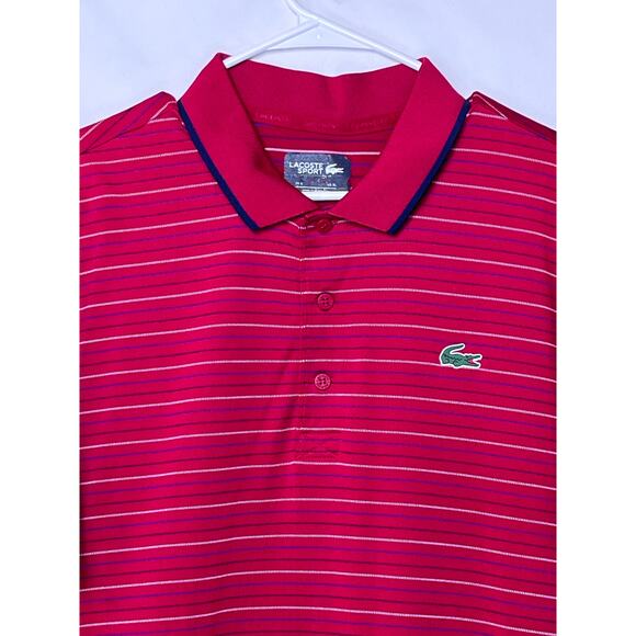 Lacoste Sport Men's Red Striped 3-Button Polo Vacation Pullover - Size XL - Picture 7 of 7